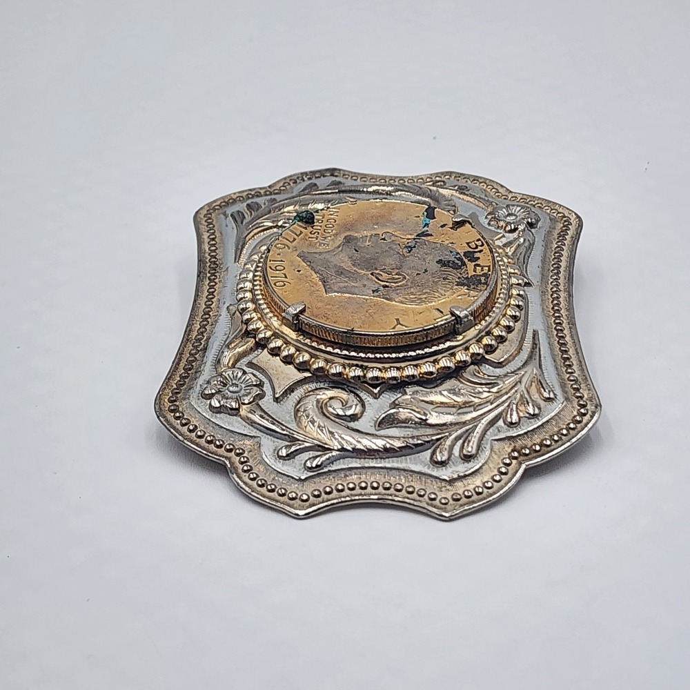 Vintage Eisenhower Dollar Belt Buckle 1776-1976 Bicentennial Gold Silver Tones - Picture 5 of 9